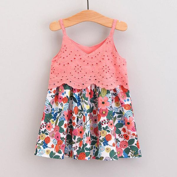 

girl's dresses toddler baby girl lace summer sleeveless floral printed princess dress casual spaghetti strap kids clothes, Red;yellow