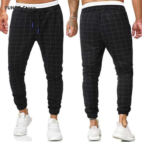 

men's casual plaid clothes fit pants in classic style, Black