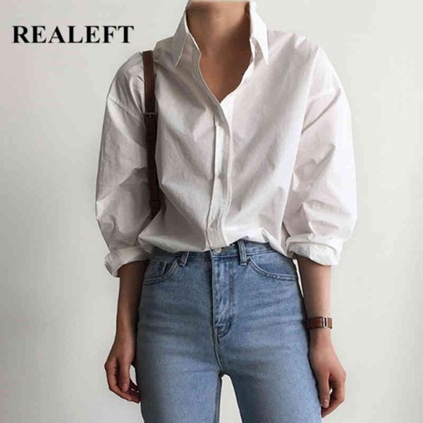 

vintage white women's blouse casual long sleeve chic buttons workwear loose shirts female spring summer 210428