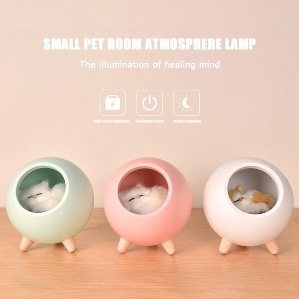 

night lights cute house touch dimming kitten light for kids baby bedroom bedside charging lamp creative gift cats home atmosphere decor