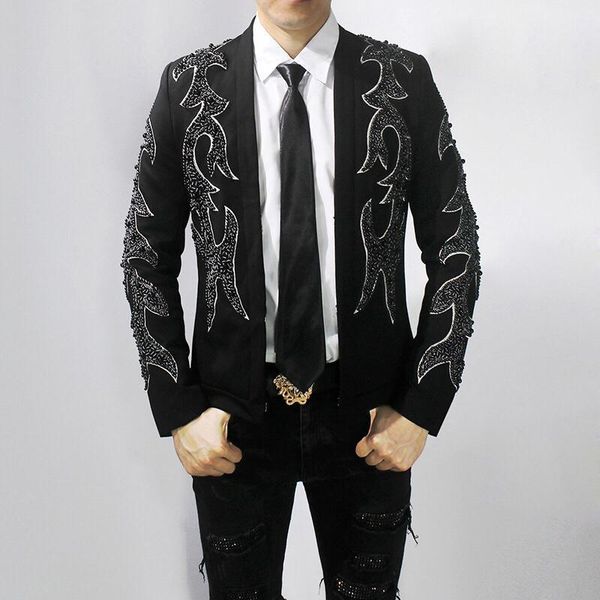 

men's suits & blazers casual suit embroidery fashion jacket trend fall stage performance clothes shiny luxury beaded embroidered for me, White;black