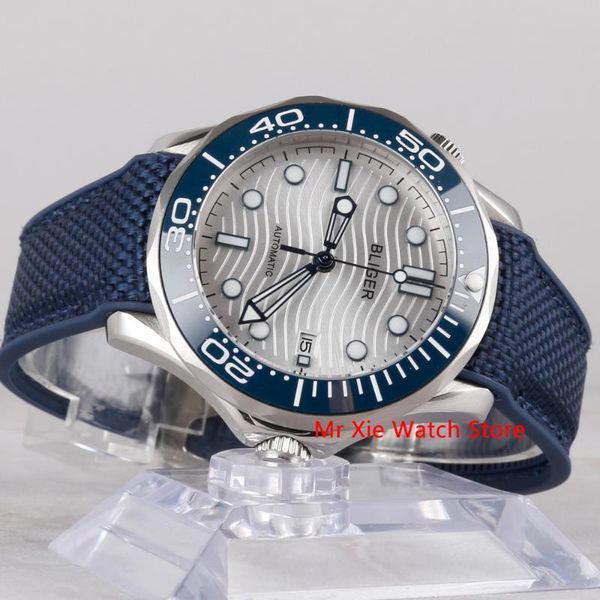 

bliger 41mm automatic mechanical men watch rubber strap luminous waterproof military calendar wristwatch wristwatches, Slivery;brown