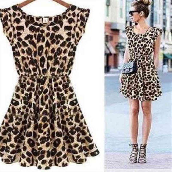 

short sleeve fashion leopard women dress print nightclub round neck, Black;gray