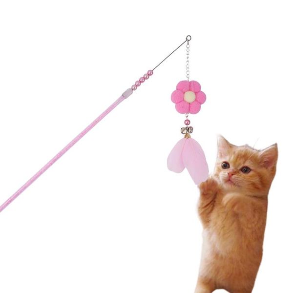 

cat toys 1pc interactive stick colorful feather wand with small bell pet
