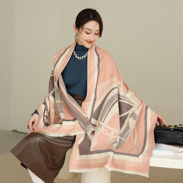 

scarves designer thick women cashmere winter pashmina scarf print warm shawl wrap hijab female echarpe blanket stoles 2021, Blue;gray