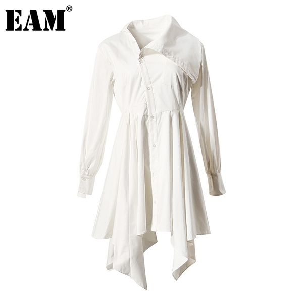 

[eam] women single breasted pockets white dress asymmetrical long sleeve loose fit fashion spring autumn 1dd6953 210512, Black;gray
