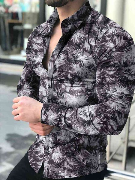 Camisa masculina manga longa Hawaiian Social Botão para cima Cardigan Blusas Atacado 2021Single Breasted Strong Collar Broad G0105