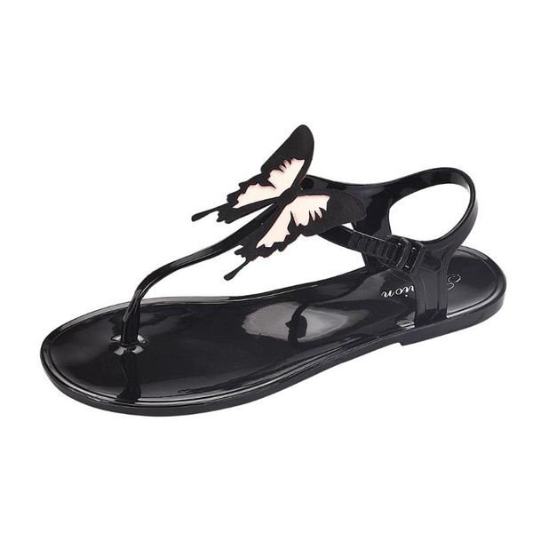 

sagace women sandals applique butterfly flat buckle breathable for wear non-slip flip-flops beach shoes, Black