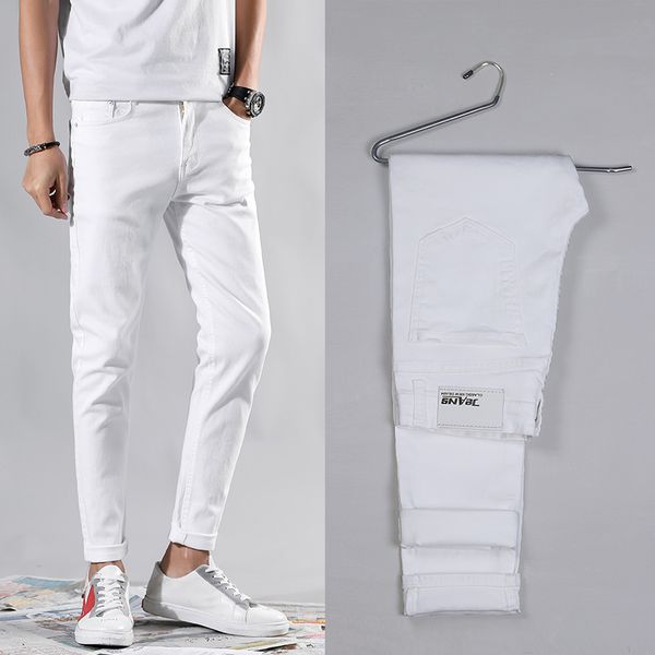 Homens Stretch Skinny Jeans Moda Casual Slim Fit Denim Calças Azul Branco Branco Céu Azul Calças Male Marca Roupas