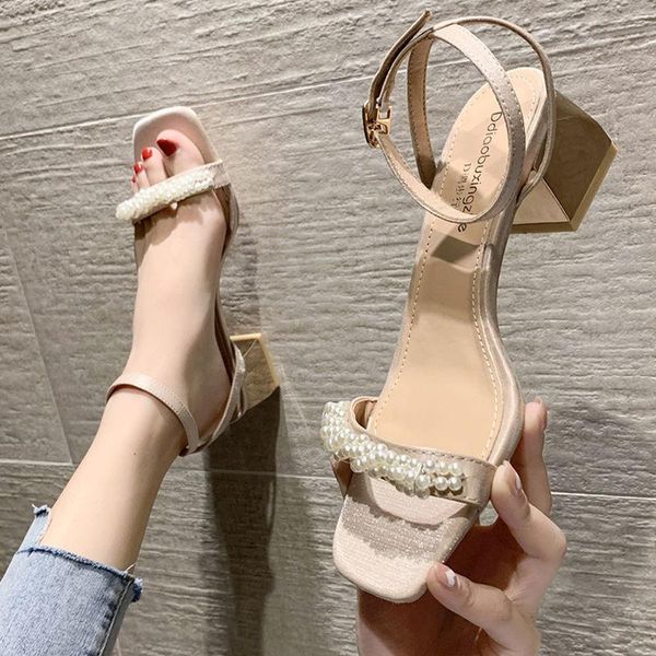 

sandals shoes women slippers 2021 female summer heel button high heels sandales femmes sandalias, Black