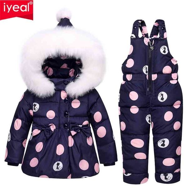 IYeal, conjuntos de ropa de invierno para niños y niñas, chaqueta de plumón de pato con capucha cálida, abrigos + Pantalones, traje de nieve impermeable para niños, ropa de bebé 210916