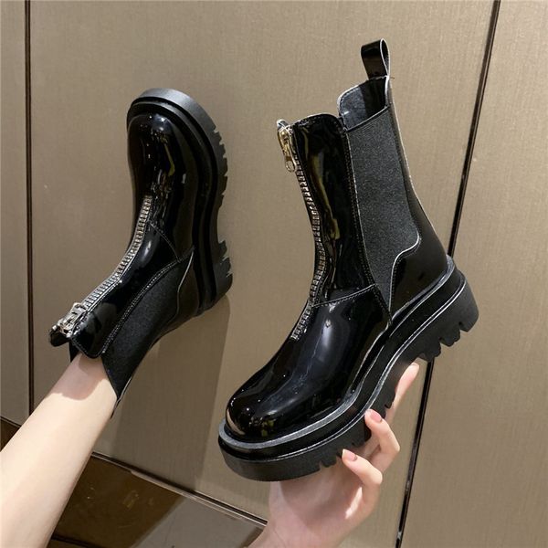 

dress shoes women ankle boots winter fall warm round toe 5cm heel zip platform black basic for woman plus size 40 xdj3
