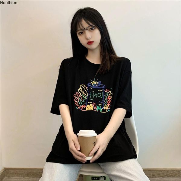 

women's t-shirt short-sleeved o-neck fashion casual plus size korean tees cartoons letter summer t-shirts houthion, White