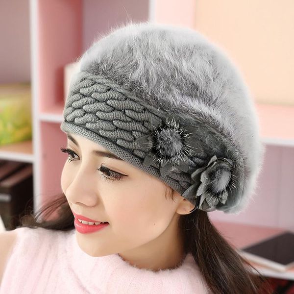 

beanies 25# winter warm soft knit crochet elegant hats women solid color outdoor caps slouch baggy plus velvet cap