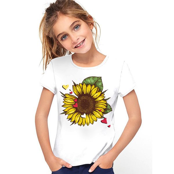 

Yellow sunflower pattern children 3D printing T-shirt animal print summer daily sweatshirt round neck short sleeve high quality, Blue