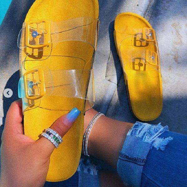 

slippers women clear transparent platform beach sandals summer open toe ladies shoes roman buckle strap flip flops big size, Black