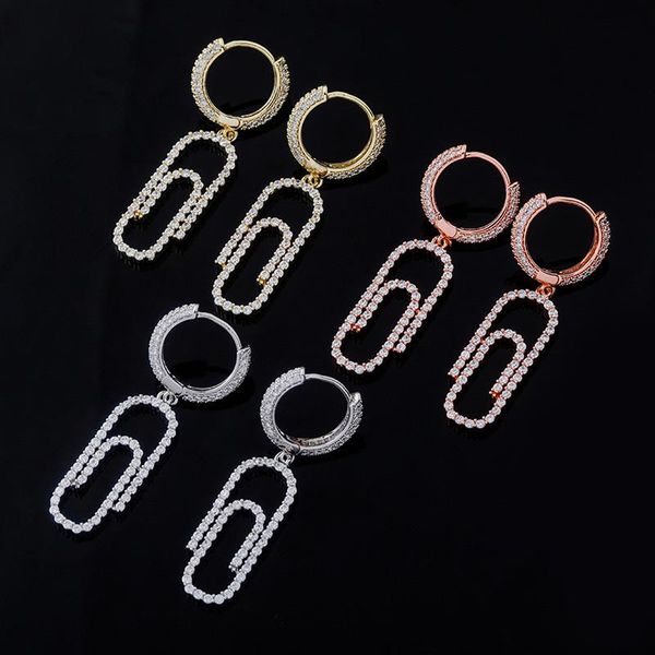 

hip hop hoop earring punk 18k gold plated paperclip full zircon charm earrings for women girl jewelry gift, Golden;silver