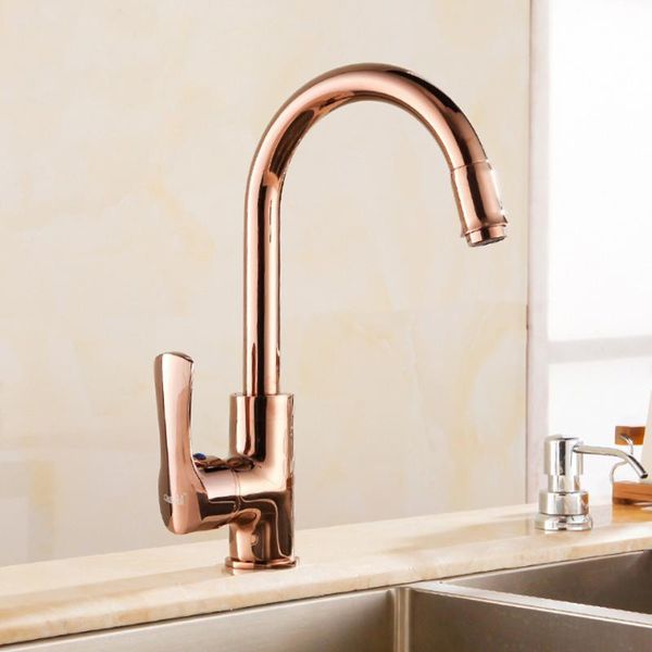 

kitchen faucets rose gold brass swivel tap single hand cold wash basin mixer water