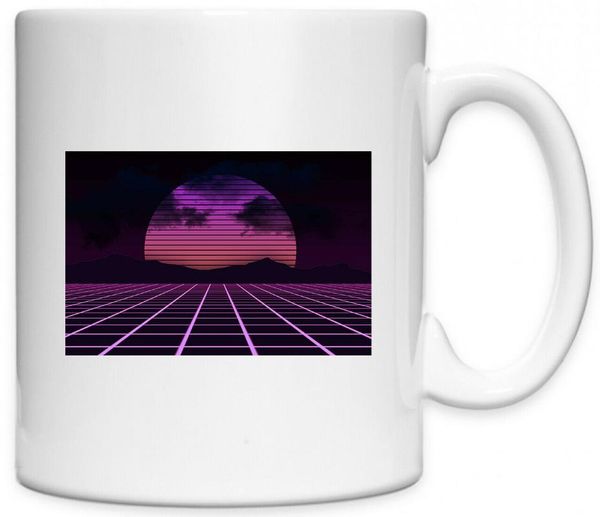 

mugs vaporwave sunset purple grid pattern 80s ceramic tea coffee mug