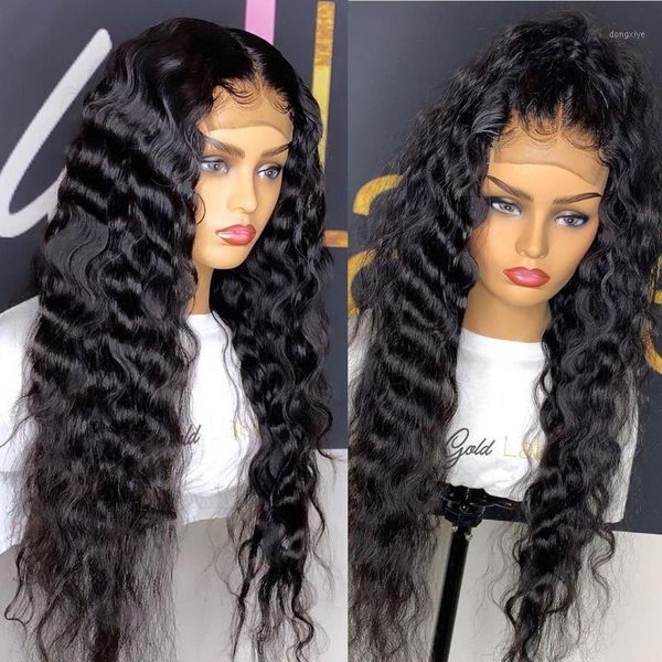

remy brazilian deep wave lace front human hair wigs curly closure natural pre plucked for black women1, Black;brown