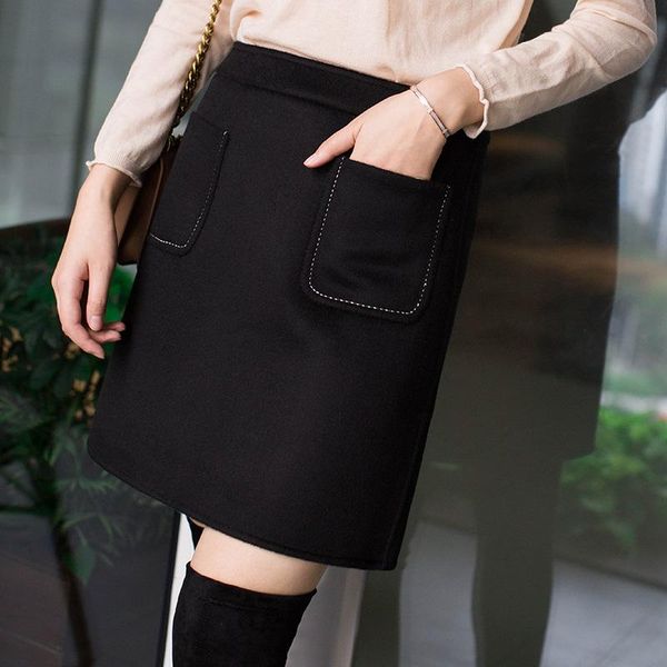 

skirts double-faced skirt fashion british style women high waist with pocket black mini brand 2021 fall winter wool ol