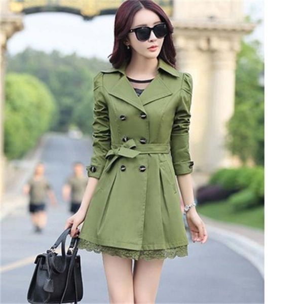 

women's jackets spring trendy korean style slim windbreaker mid-length coat women thin lace and autumn h356, Black;brown