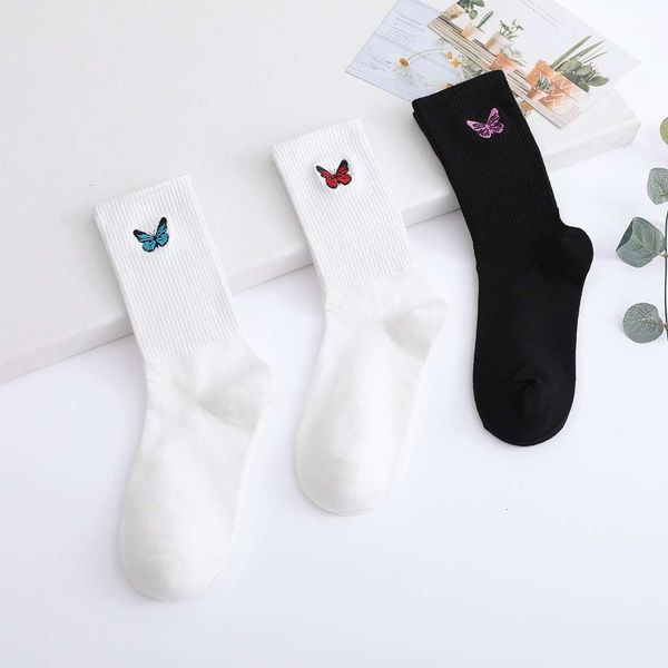 

middle butterfly cartoon embroidery cotton black white spring autumn