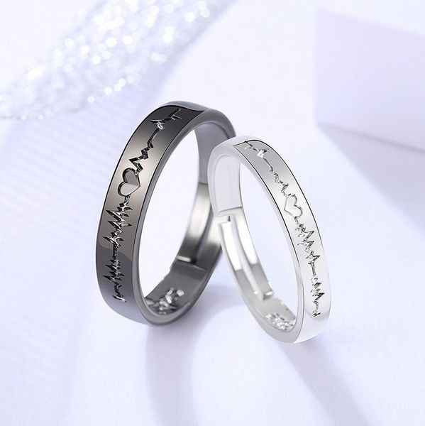 

wedding rings 2pcs/set silver color love heart electrocardiogram couple open fashion geometric engagement valentine day gifts, Slivery;golden