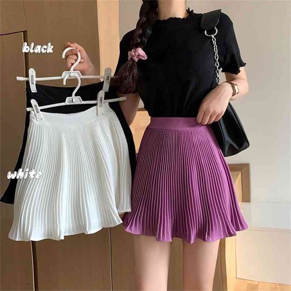 

pleated skirt short woman elastic waist mini s mircro summer tennis 210708, Black