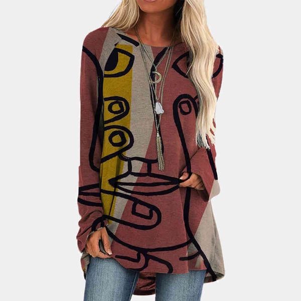 

fashion women t shirts cartoons print tee shirt loose long sleeve shirt pullover casual vintage shirts for women 210515, White