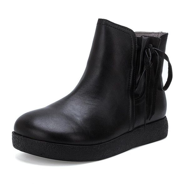 

boots 6068-6 soft bottom layer cowhide leather boot short thick sole tassels winter luxury shoe designers womens shoes, Black
