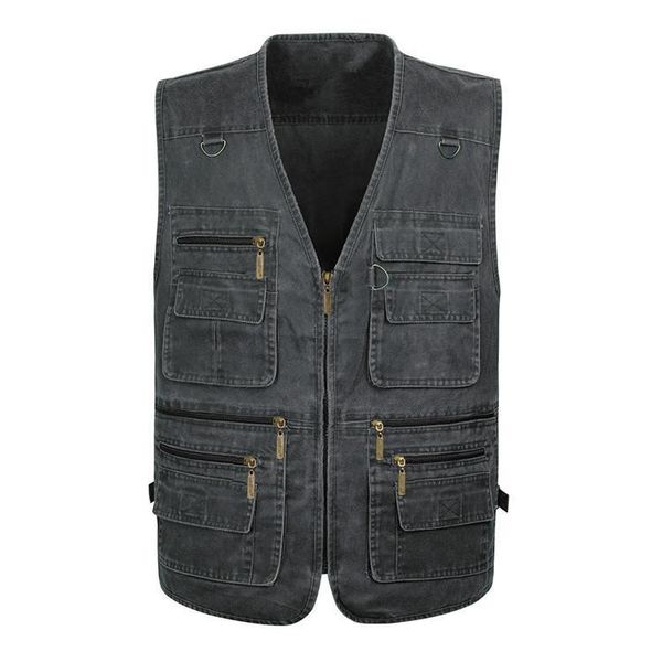 

men's vests denim men cotton multi pocket jean jacket gilet male brand military waistcoat erkek yelek oversize xl -7xl, Black;white