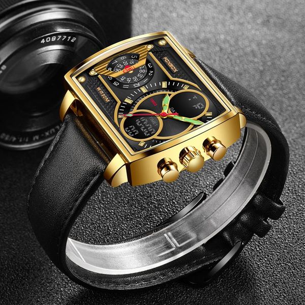 

wristwatches foxbox 2021 luxury mens watches square digital sports quartz wrist watch for men waterproof dual display clock relogio masculin, Slivery;brown