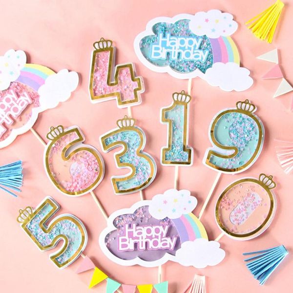 

other festive & party supplies cake tool shining sequins pink happy birthday number insert for kids girls crown decoration