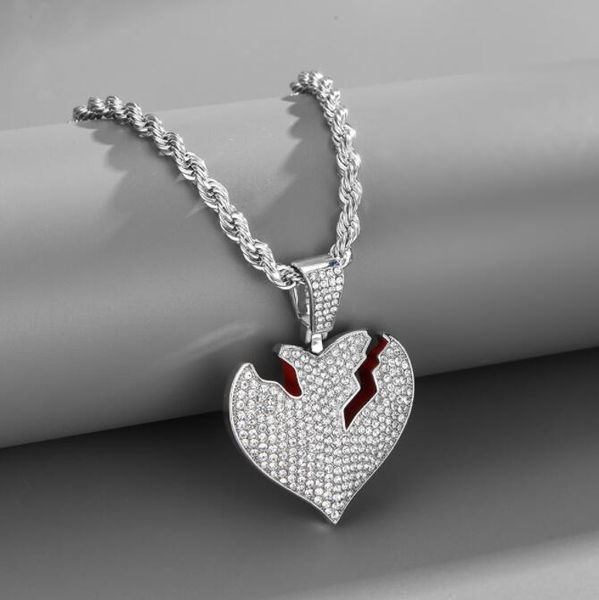 

hip hop holiday gift broke heart pendant necklaces valentine's day gift for men women rapper jewelry, Silver