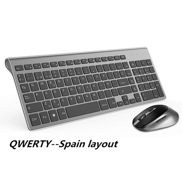 

keyboard mouse combos 2.4g wireless and combination "qwerty" spanish ergonomic design, full-size with multimedia buttons, gray