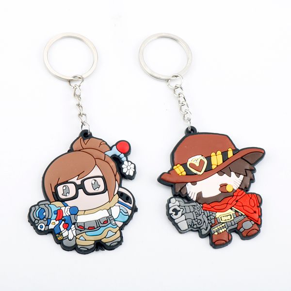 

Game OW Jewelry Cosplay D.VA Mei Genji Hanzo Keychain Keyring Cartoon Figure Bag Pendants Car Key Chains for Women Men Gift