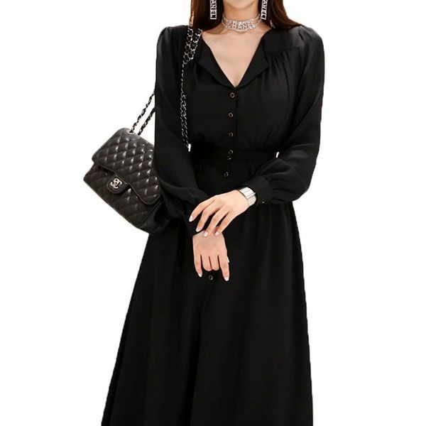 

casual dresses l-5xl large size sheer elegant dress ladies v-neck button split party woman night vetement femme 2021 robe, Black;gray
