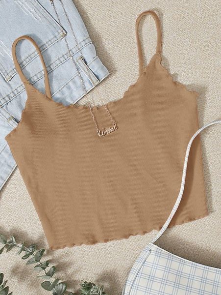 

lettuce trim rib-knit crop cami u3hr#, White
