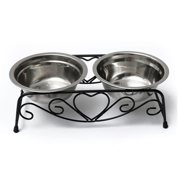 

dog bowls & feeders stainless double bowl + medium metal waterer stand