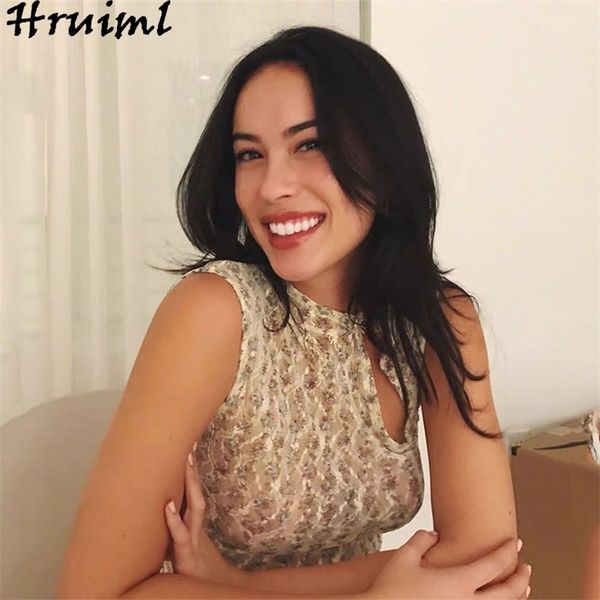 

lace women blouses stand collar slim sleeveless see through streetwear evening night party club female 210513, White