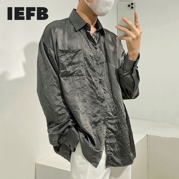 

iefb korean fashion blouse men's casual loose slim long sleeve folded shirts single breasted oversized clothes 9y6199 210524, White;black