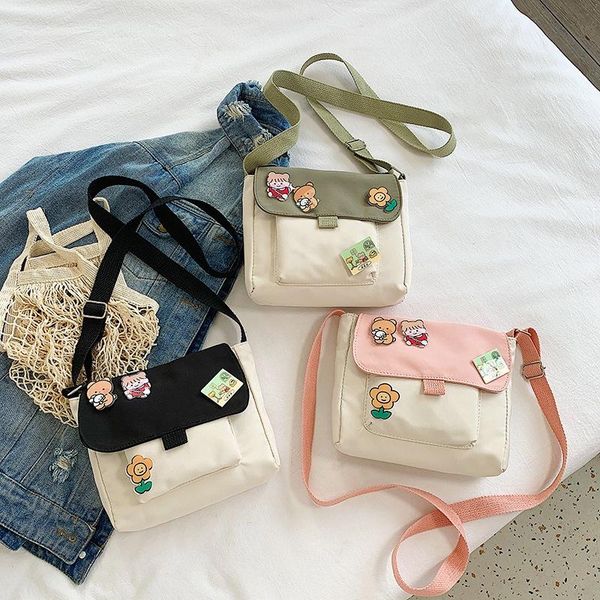 

evening bags small bag japanese cute shoulder female cartoon badge hit color simple messenger literary fresh