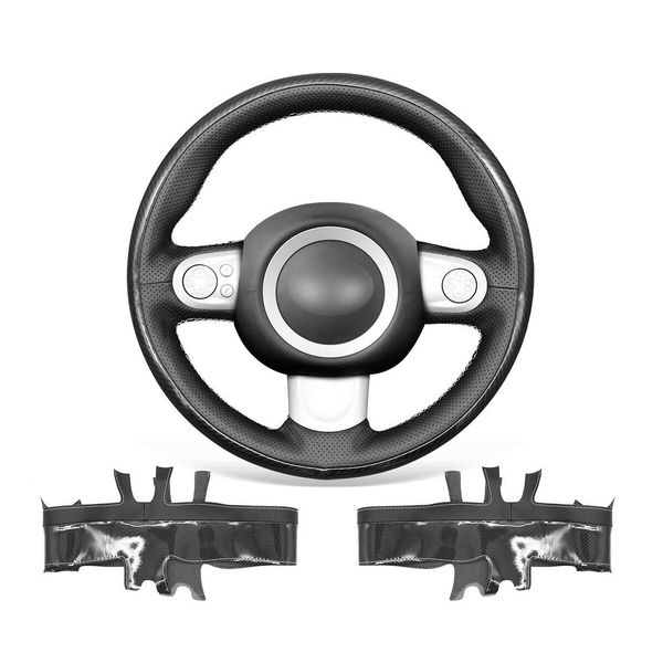 

diy custom black genuine leather steering wheel cover for mini cooper clubman