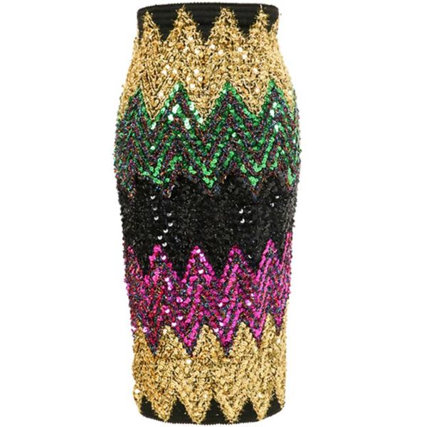 

skirts 2021 spring autumn fashion sequined color elastic pencil skirt women high wasit package hip knitted, Black