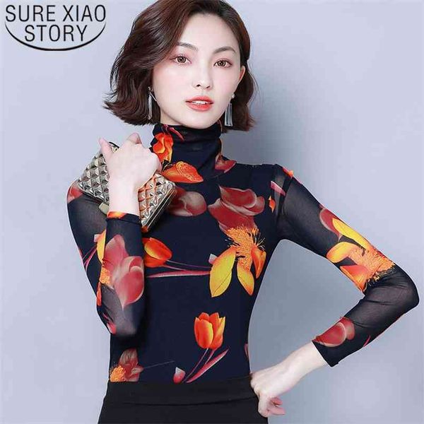 

autumn fashion long sleeve women and blouses casual turtleneck printed ladies plus size 6116 50 210506, White
