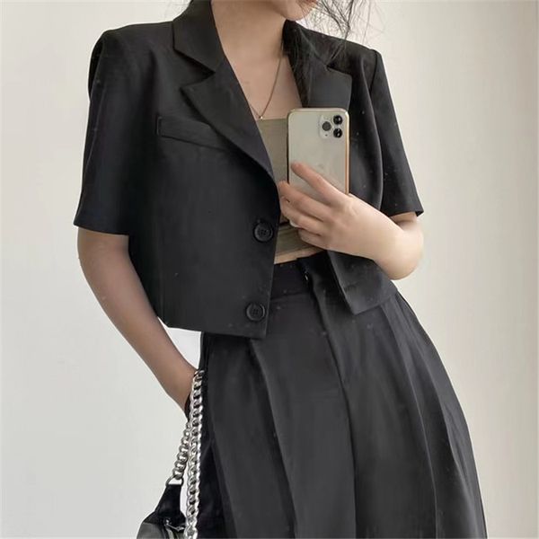 

women's two piece pants summer pant suits women 2 set short sleeve crop blazer + high waist straight office lady outfits vetement, White