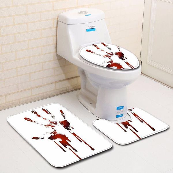 

bath mats 3 piece set horror blood handprint non-slip absorbent water floor door mat bathroom carpet toilet seat rug for