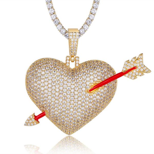 

pendant necklaces arrow broken heart iced out hip hop men necklace women cubic zirconia copper jewelry with 24 inch rope link chains, Silver