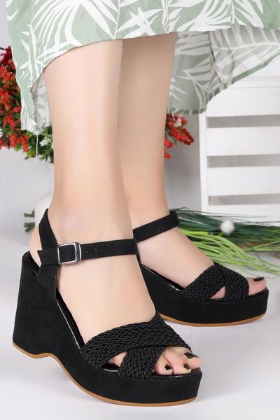 

sandals woggo pnt 439020 suede  cm wedges female shoes, Black